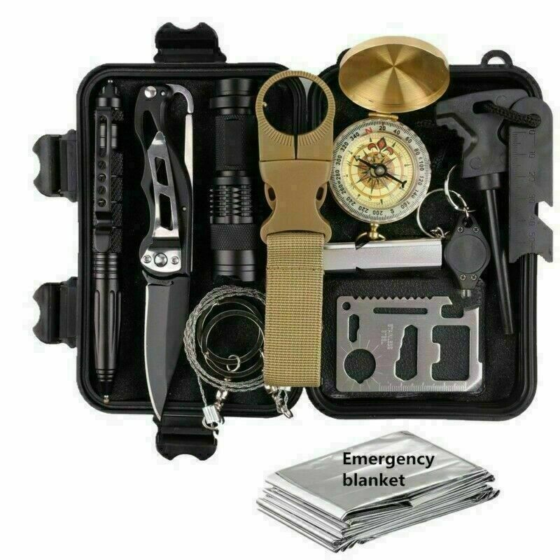 14-in-1 Outdoor Emergency Survival Kit Camping Hiking Tactical Gear Case Set Box